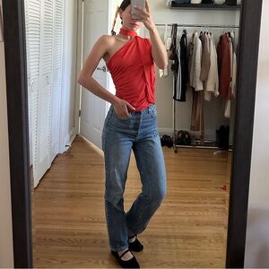 Red one shoulder top